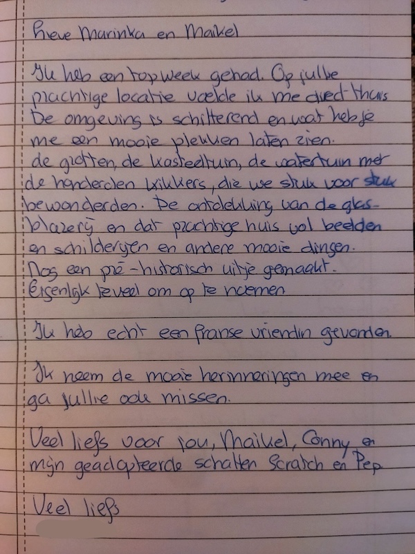 Geschreven reactie in het gastenboek